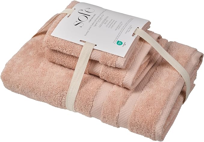SOFE H&L | Olea Luxury Turkish Cotton Bath Towels Set of 3 : 1 Bath Towel, 1 Hand Towel, 1 Wash Cloths, Blush | Thick, Premium, Soft, Durable, Absorbent - Hotel Quality Towel Sets for Bathroom