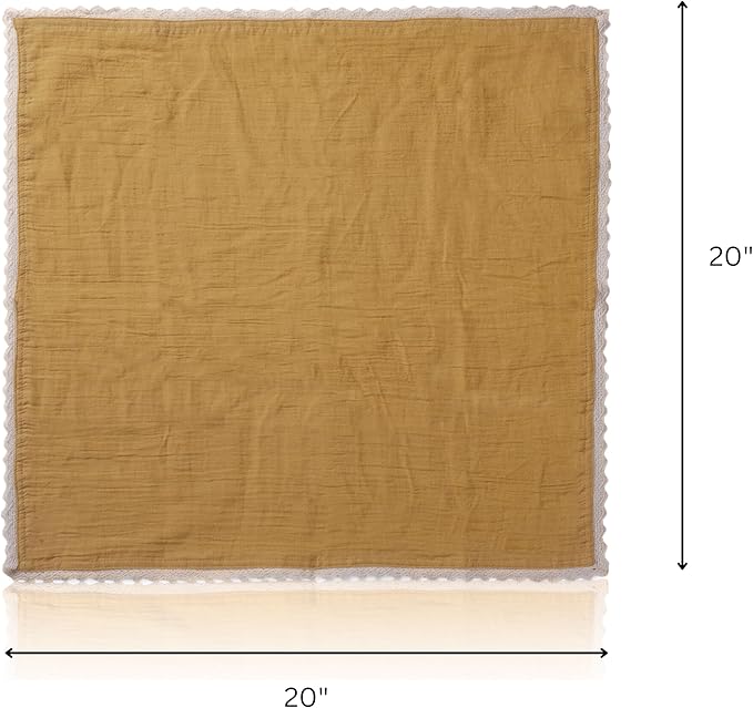 FINGERCRAFT Dinner Cloth Napkin Cotton Muslin Double Gauze 4 Pack with Classic Lace for Everyday Use, Wedding, Party, Christmas, Easter Napkins Cloth are Pre Shrunk and Good Absorbency Gold