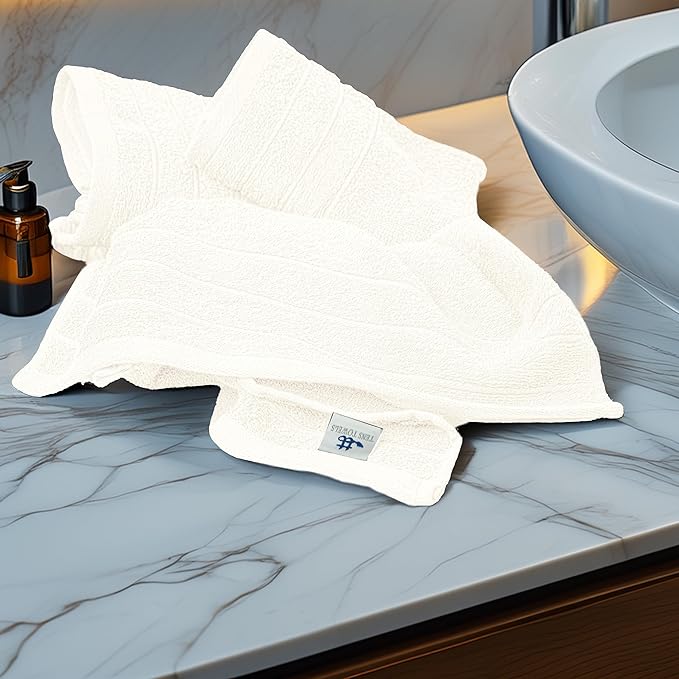Tens Towels Pack of 6 Hand Towels, 100% Cotton, Lighter Weight, Quick to Dry, 16 x 28 Inches, Super Soft & Absorbent, Perfect for Bathroom & Kitchen, Cream