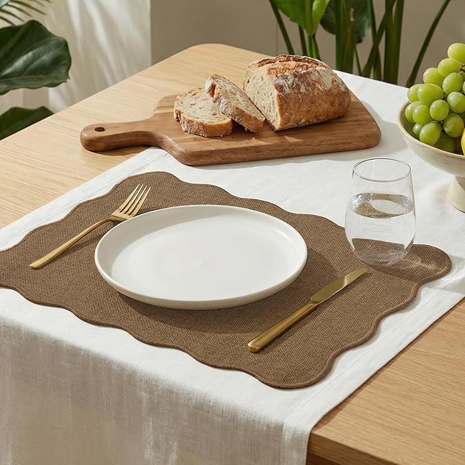 AHHFSMEI Faux Linen Placemats Set of 6 Heat Resistant Non-Slip Stain Proof Table Mats for Kitchen Dining Elegant Decor Place Mats (Brown)