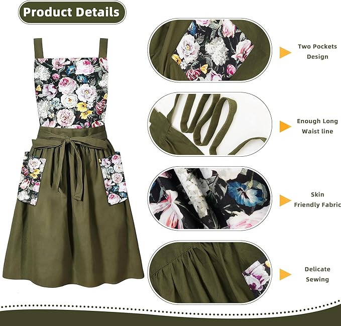 NEOVIVA Kitchen Aprons for Women with Pockets,Cooking Aprons for Women,Vintage Apron for Baking Gardening,Gifts for Mothers