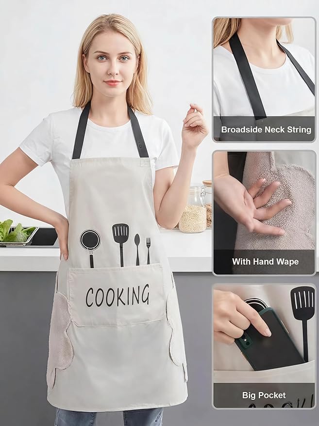 2 Pack Kitchen Apron with Hand Wipe,Water-drop Resistant with 2 Pockets Cooking Bib Aprons for Women Men Chef
