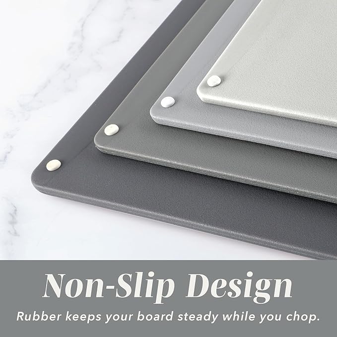 COOK WITH COLOR Non-Slip Cutting Board Set – Kitchen Essentials with Easy Grip Handle for Meat, Veggies, and Fruits, 4 Cutting Boards, Gray-New