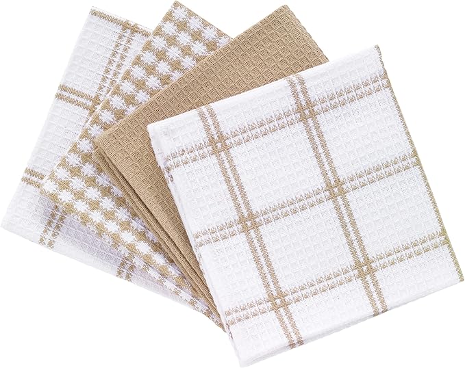 T-Fal Premium Waffle Dish Cloths: Highly Absorbent,Super Soft Long Lasting - 100% Cotton,12"x13" Flat Waffle Dish Towel for Cleaning & Drying Dishes,Sand,(Pack of 8)