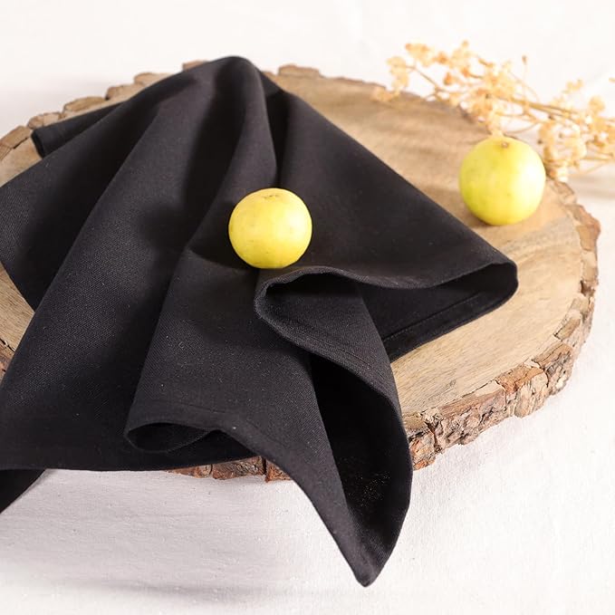 Cloth Napkins Set of 12 Solid Dinner Napkins 18x18 Inch, 100% Cotton, Soft Absorbent Reusable Washable Durable Napkin, Decorations, Restaurant, Wedding & Table Décor, Everyday Use - Black