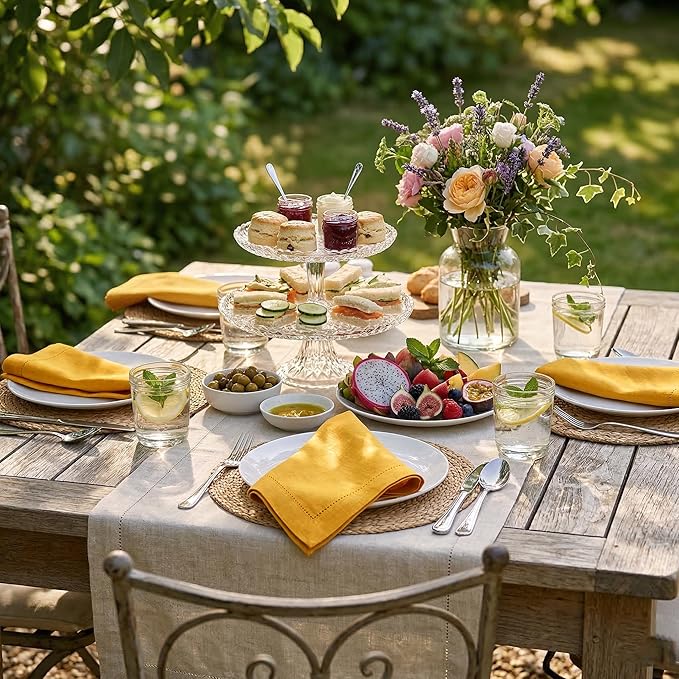Palisa Mustard Cotton Napkins Set of 4 | Premium Hemstitch Detailing Cloth Dinner Napkins 18x18 Inch | Soft Washable & Reusable Table Napkins for Everyday Use Weddings Parties Restaurants & Hotels