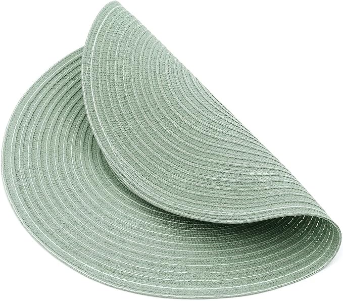 SHACOS Round Placemats Set of 6 Washable 15 inch Cotton Polyester Table Mats Woven Braided Place Mats for Dining Table, Sage Green