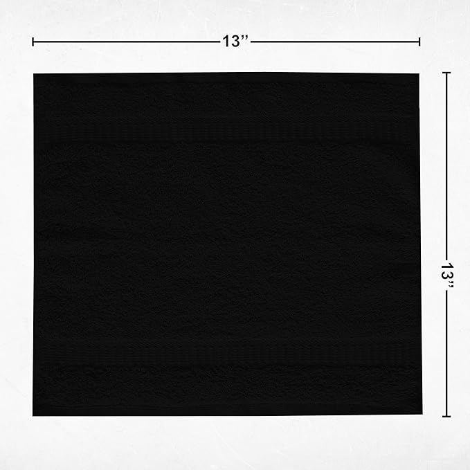 GOLD TEXTILES 100% Cotton Washcloth - 12 Pack | 13x13 inches | Black - Ultra Soft, Highly Absorbent, Long Lasting and Quick Drying - Hotel & Spa Collection Cool Feel Fingertip Towels