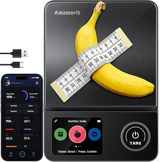 Smart Food Kitchen Scale with Nutritional Calculator, Timer, 0.1g High Precision Kitchen Scale, Free App with 27 Nutrients Tracking, Digital Grams and Ounces for Weight Loss, 11lbs/ 5kg
