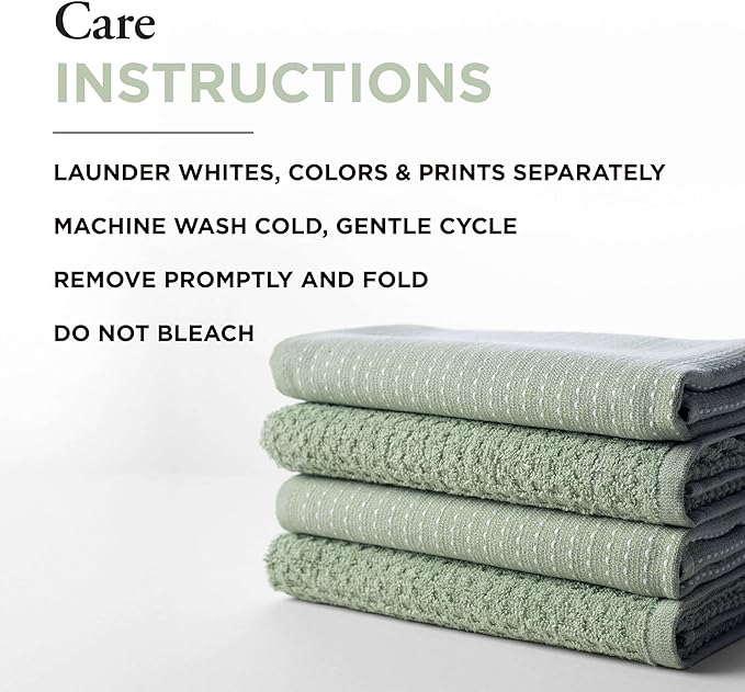 Thyme and Sage 100% Cotton Premium Turkish Kitchen Hand Towel Set, 16"x26", Ultra Absorbent, 350 GSM, Sage, Pack of 4