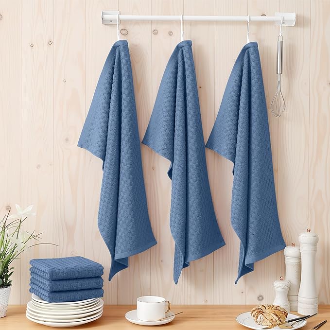 Homaxy 100% Cotton Terry Kitchen Towels(15" x 25", 12 Pack), Soft and Super Absorbent Dish Towels, 380 GSM Reusable Tea Towel with Hanging Loop, Pineapple Grid Designed, Navy Blue