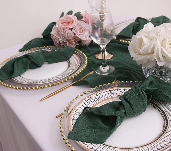 Dinner Cloth Napkins Set of 6,Gauze Napkins 100% Natural Soft Cotton,Washable Spring Cloth Napkins for Wedding Easter Bridal Shower,40 * 40cm (16 * 16 inches),(Dark Green)