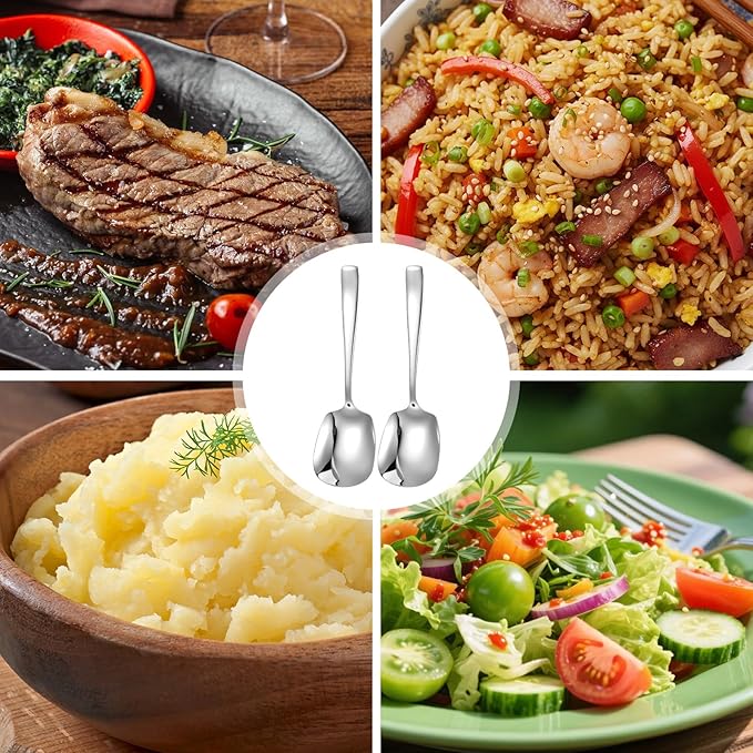 Extra-Large Buffet Serving Spoons, 9.57 x 2.83 Inch Stainless Steel Serving Utensils Set, Heavy-Duty Buffer Spoons Utensil Set, Tabletop Flatware Utensil for Salad Pasta Platters Buffets (4 Pack)
