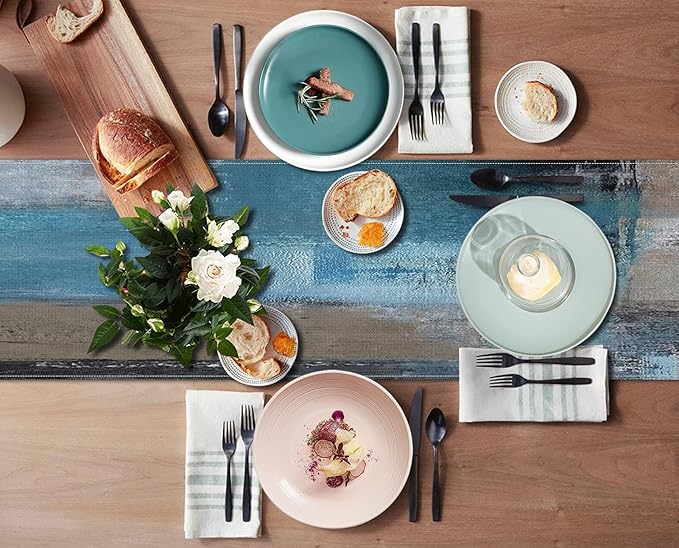 Emvency Blue and Grey Abstract Table Runner, Modern Oil Painting for Kitchen Coffee Table Family Dinners Holiday Parties Wedding Events Decor(13x72 inch)