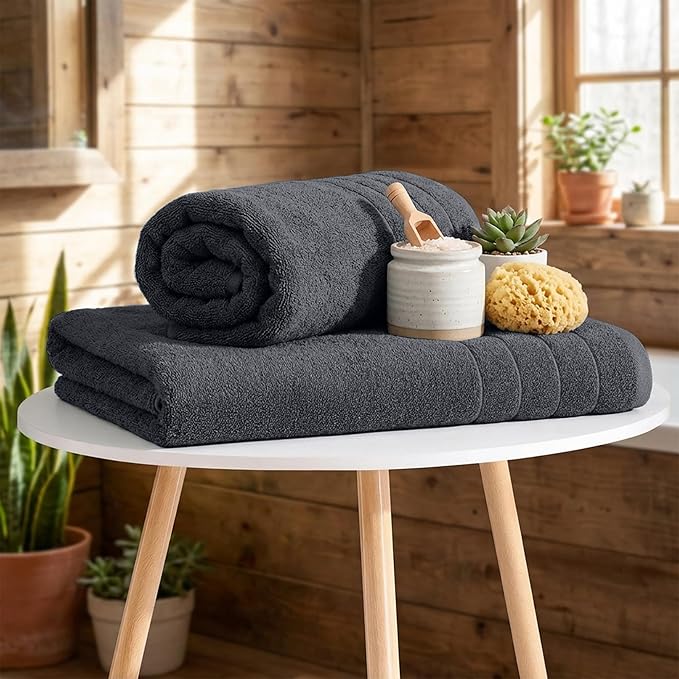 RIVERSIDE Pack of 4 Premium Extra Large Gray Bath Towels 30 x 60 Inches, 100% Cotton, Super Soft & Highly Absorbent, Larger & Lighter Weight, Quicker to Dry, Perfect for Bathroom