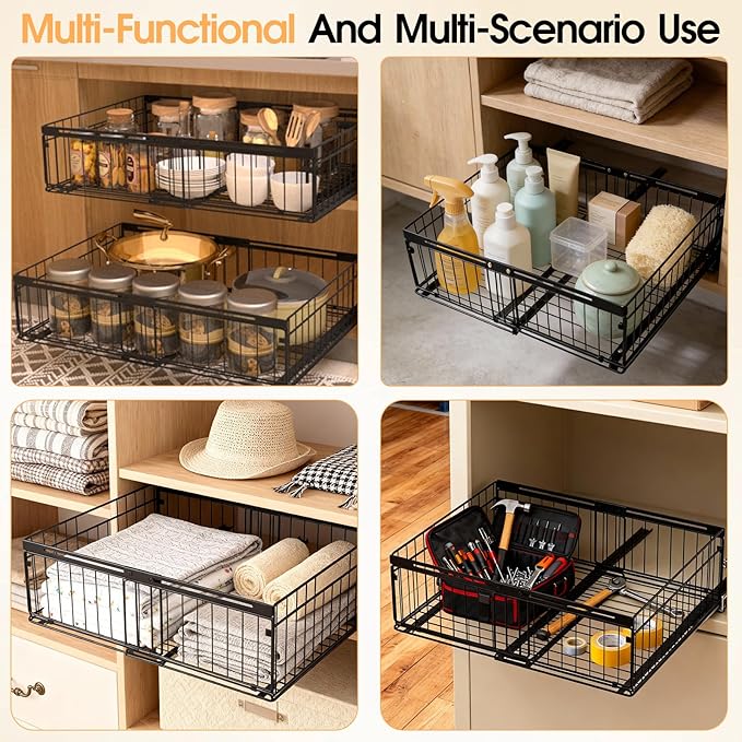 Expandable Pull Out Cabinet Organizer Adjustable Width 13"-20", Kitchen Organization with Adhesive.Bathroom Under Sink Organizers and Storage,Bedroom Slide out Drawers,Pantry