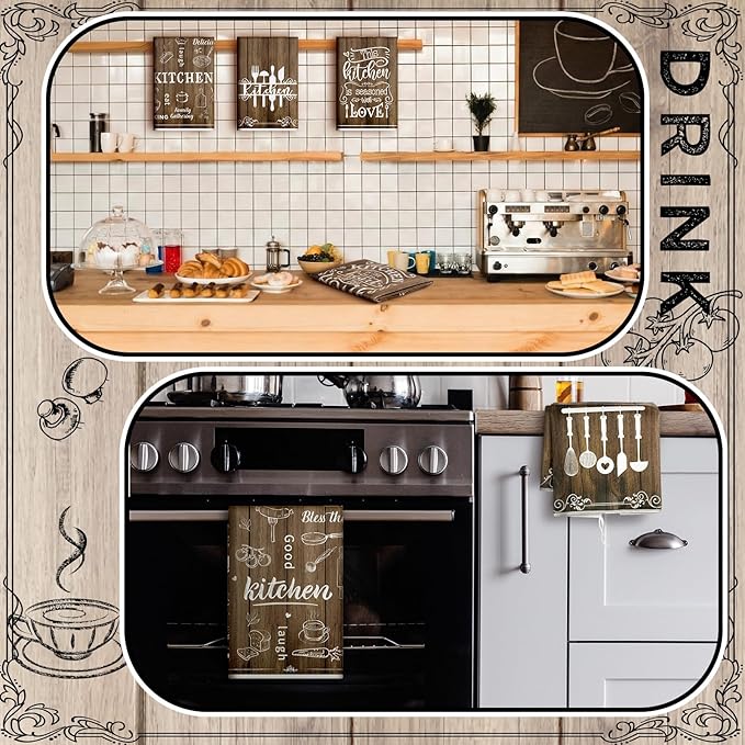 Bencailor 6 Pcs Brown Kitchen Towels Decorative Sets Dish Towels Absorbent Fast Drying Hand Tea Vintage Hanging Reusable Cleaning Dishcloths for Cooking Farmhouse Bathroom Accessory