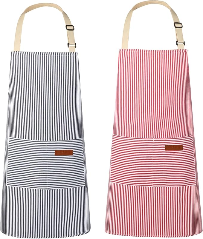 VALOME 2 Pack Kitchen Aprons, Apron for Cooking with 2 Pockets, Unisex Adjustable Neck Strap Chef Aprons for Men Women