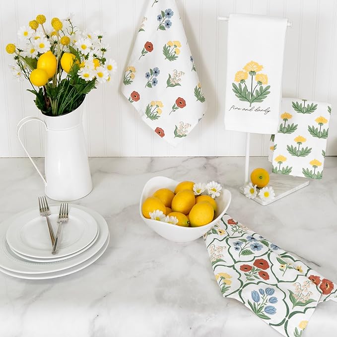 Ritz 100% Cotton Kitchen Towels, Dandy Garden Spring – 16"x26" – Absorbent Dish Towels for Drying & Cleaning – Soft & Durable (Set of 4)