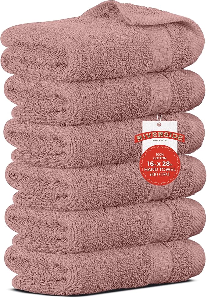 RIVERSIDE 6 Pack Premium Hand Towels Set, 16x28 inches, 100% Ring Spun Cotton, 600 GSM, Soft, Quick Dry and Highly Absorbent, Towels for Bathroom, Kitchen, Gym, Spa - Blush Pink