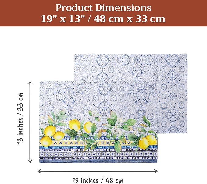 Maison d' Hermine Placemats Set of 4 100% Cotton Washable Cloth Place Mats Reusable Table Mats for Kitchen Dining Party Wedding Gifts for Mothers Day Spring/Summer (Citrus, 13" x 19")