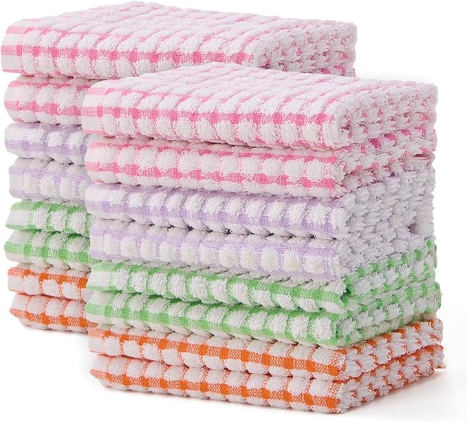 Egles 16 Packs Kitchen Dishcloths 12x12 Inches 100% Cotton Kitchen Dish Cloths for Washing Dishes Scrubbing Wash Cloths Dish Towels Sets (Mix 4 Color)