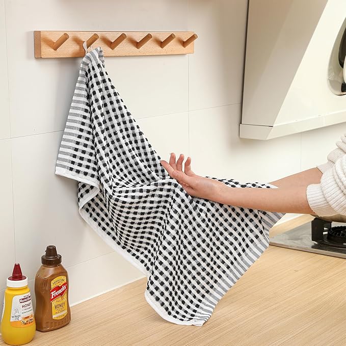 SALAS Cotton Dish Towels for Kitchen Drying Dishes, Lattice Terry Kitchen Cloths with Hanging Loop, 16‘’ x 26‘’, 8 Packs, Black