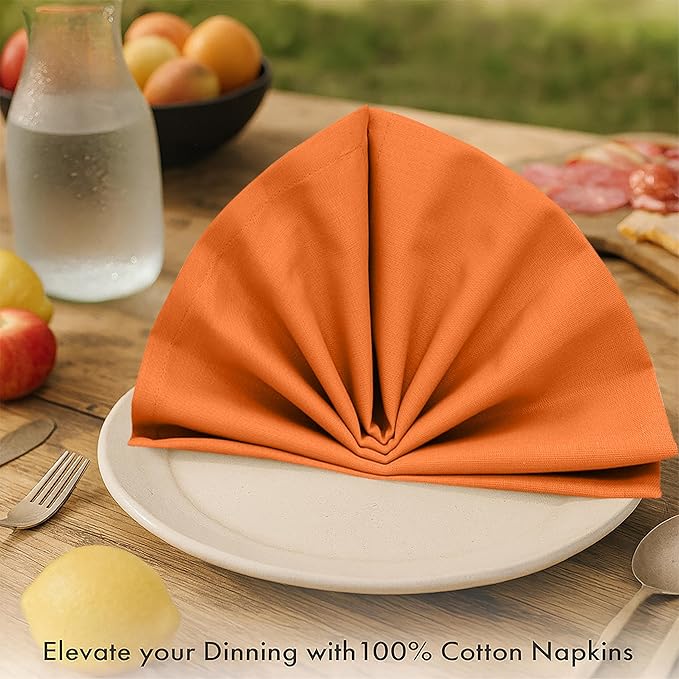Ruvanti Cloth Napkins Set of 12, 100% Cotton High GSM 18x18 Inches Soft, Washable, Highly Durable & Absorbent, Perfect for Parties, Christmas, Thanksgiving Dinners – Orange Peel