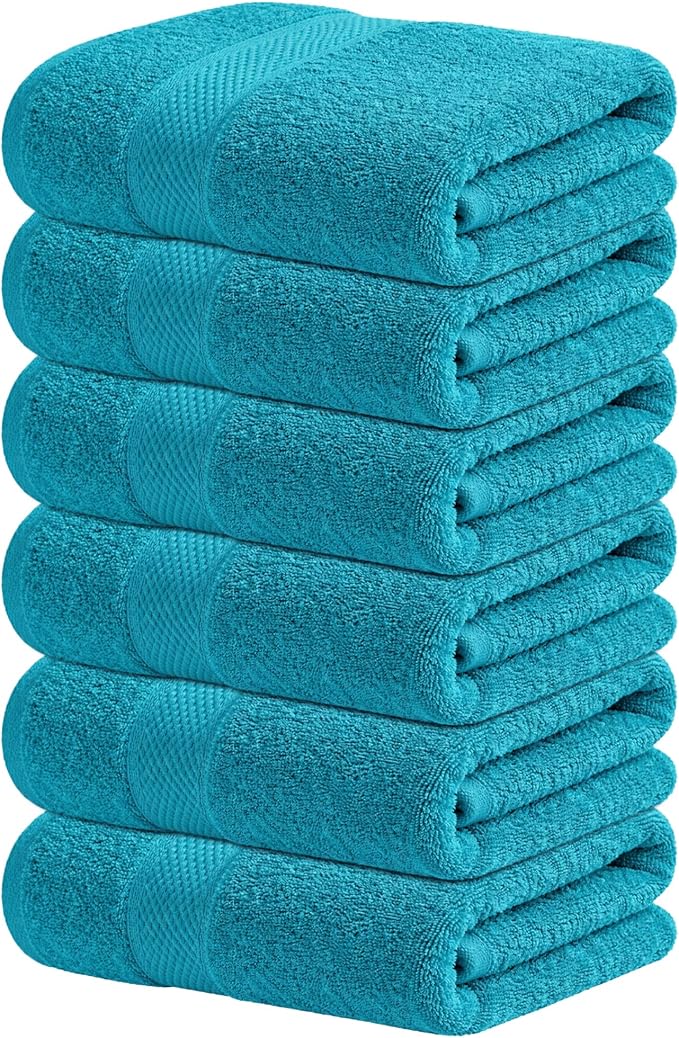 Infinitee Xclusives Teal Hand Towels for Bathroom - Set of 6 (16x28 inches) 600 GSM, 100% Cotton Ultra Soft, Quick Drying, Hotel Quality Hand Towel Set (Serene Teal)