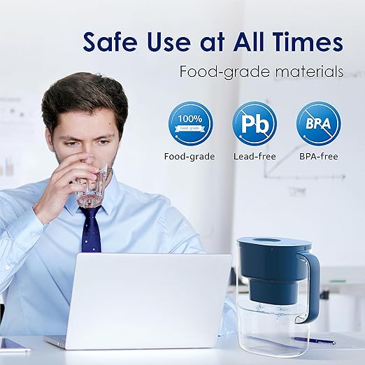 Waterdrop Water Filter Pitcher, 200-Gallon Long-Life, 10-Cup Large Water Filter Pitcher, Improved Coffee & Tea Taste, NSF Certified, 5X Times Lifetime, Reduces PFOA/PFOS, Chlorine, Classic Blue