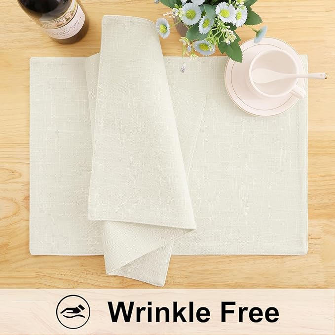 homing Cotton Linen Placemats Set of 4, Cloth Washable Farmhouse Dining Table Mats for Indoors & Outdoors, Easy to Clean, Cream, 13 x 19 Inch