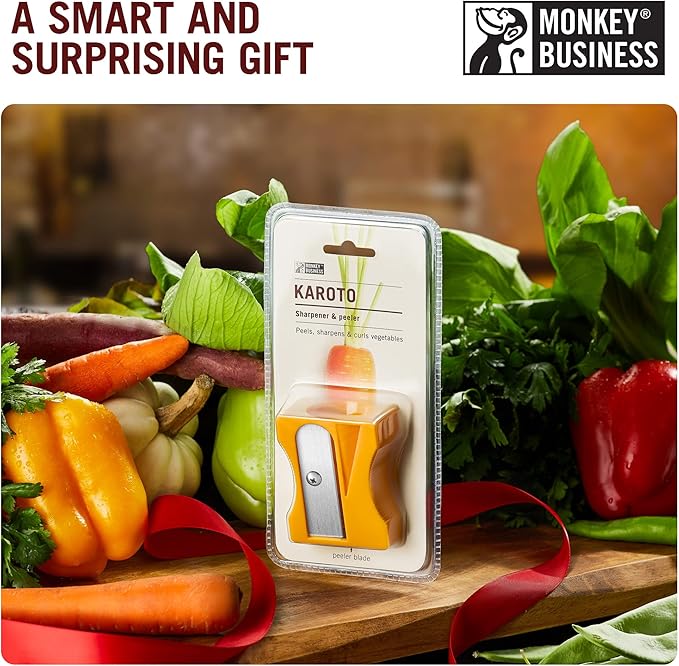 Monkey Business Karoto Carrot Sharpener & Vegetable Peeler – Fun and Unique Kitchen Gadget for Carrots, Cucumbers, and More (Yellow)