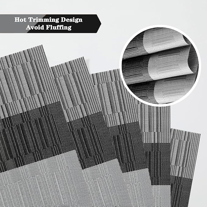 Black Gray Placemats Set of 2 - Heat Resistant Non-Slip Place mats for Dining Table, Washable Durable PVC Vinyl Woven Table Mats (Black Gray, 2)