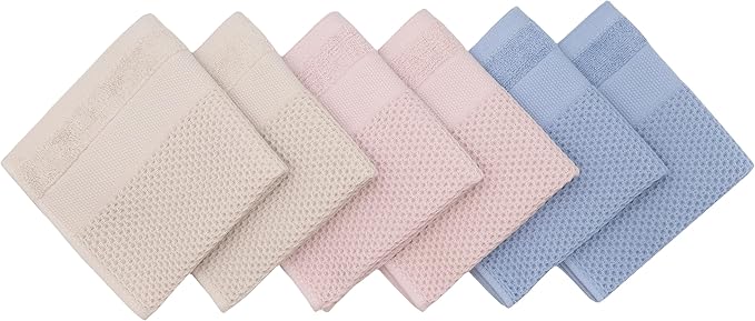 Mia'sDream Dish Cloths Waffle Weave Cotton Kitchen Towel, Soft and Absorbent, 12x12, 6 Pack (Multi Color)