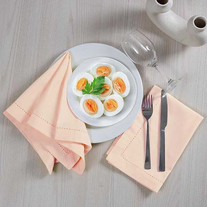 Cotton Cloth Napkins Set of 12, 18x18 Cotton Napkin Cloth Washable, Soft, Reusable Napkins for Wedding, Parties, Christmas, Thanksgiving, Everyday Use (Petal Peach) - ALPHA Living HOME