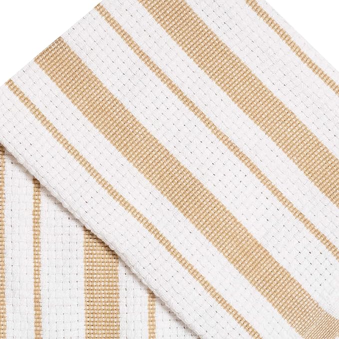 COTTON CRAFT Oversized Kitchen Towels - 4 Pack 100% Cotton Basketweave Tea Dish Towels - Absorbent Reusable Low Lint Quick Dry - Cooking Drying Restaurant Bar Cleaning Cloth Napkin -20x30 Linen Stripe