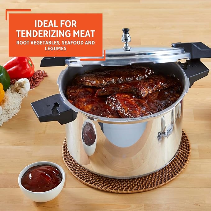 IMUSA USA A417-80808 22Qt Jumbo Stovetop Pressure Cooker with Regulator and Side Handles, Silver