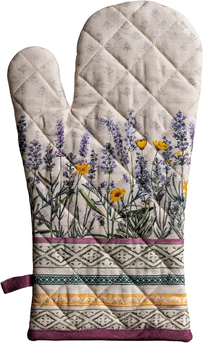 Maison d'Hermine Oven Gloves 100% Cotton Oven Mitt 7" x 13" with Loop Heat Resistant BBQ Cooking Gloves Baking Grilling Gifts for Mothers Day Spring/Summer (Pack of 1, Fanny Lavender)