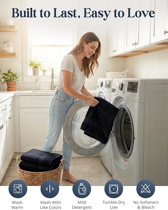 Lane Linen Bathroom Towels Sets - 24 PCs - 100% Durable Cotton Towels - Absorbent & Quick Drying - 4 Bath, 4 Fingertip, 6 Hand Towel, 8 Washcloth, 2 Bath Sheet - Housewarming Essentials - Black Towels