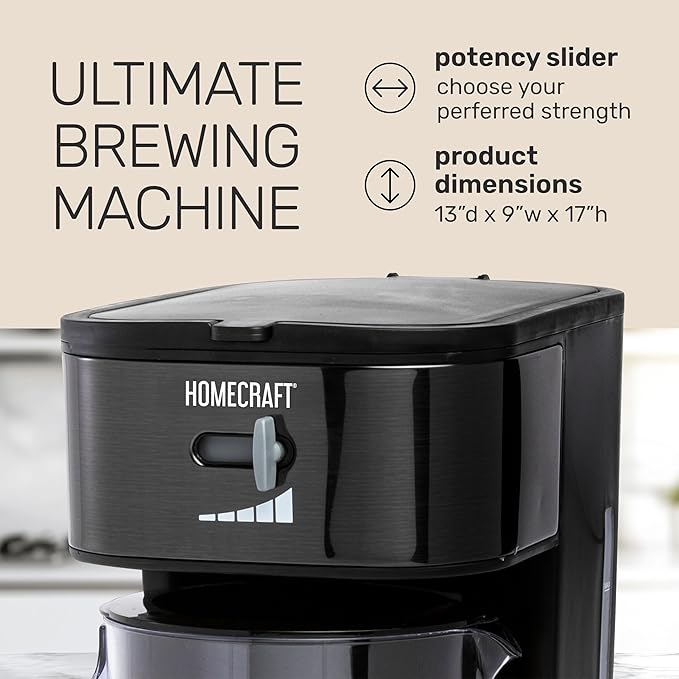 Homecraft 3-Quart Iced Coffee and Tea Maker with Filter Basket, Flavor Enhancer, Adjustable Brew Strength, Black