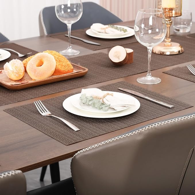 Myir JUN Placemats Set of 10, Vinyl Woven Placemats Place Mats Indoor Set of 10 Washable Table Mats Non-Slip Place mats for Dining Table (Coffee)