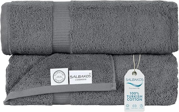 SALBAKOS 100% Turkish Cotton Bath Sheet Towels Set of 2-Piece Gray | 35x70 in Extra Large Bath Towels | Premium Hotel Quality, Thick, Soft, Super Absorbent Oversized Bath Towel (Gray, 2 Bath Sheets)