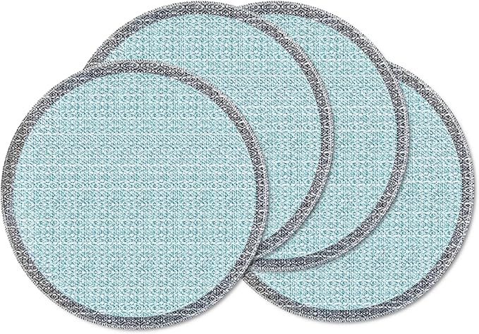 Niviy Blue Grey Ethnic Boho Round Placemats Set of 4, 15 Inch Linen Burlap Washable Durable Art Table Mats for Holiday Party Kitchen Dining Room Decoration