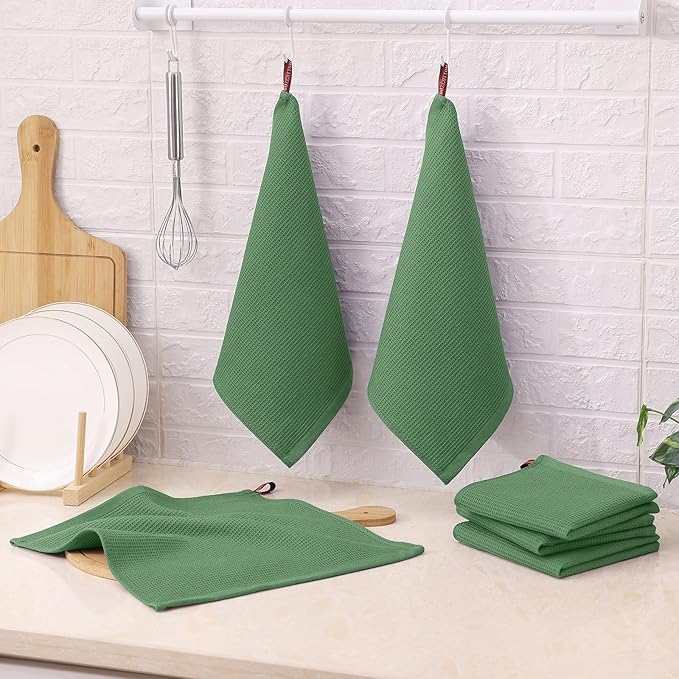 Homaxy 100% Cotton Waffle Weave Dish Cloths - 6 Pack Soft and Absorbent Dish Towels - 12 x 12 Inches Quick Dry Dish Rags - Grass Green