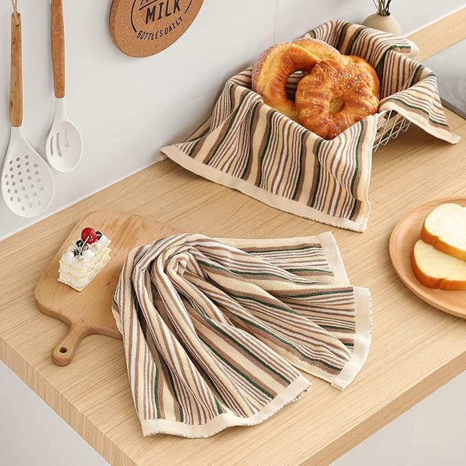 SALAS Kitchen Dish Towels for Drying Dishes, Large Cotton Kitchen Cloths Hand Towels, Stripped Terry Dish Cloths, Thick Highly Absorbent Towel Sets with Hanging Loop, 16" X 26"