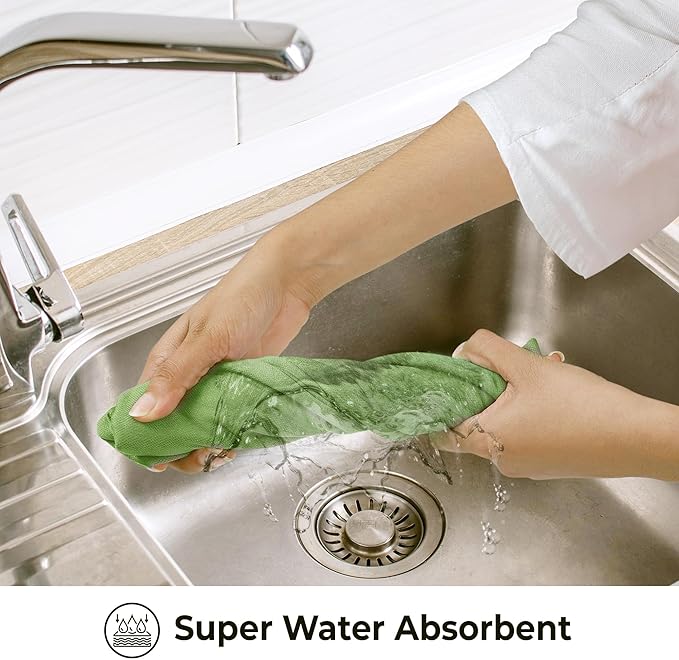 Urban Villa Kitchen Towels 100% Cotton Dish Towels for Kitchen(Set of 6)20”x30” Dish Cloths Highly Absorbent Kitchen Linen Set with Hanging Loop Perfect for Drying Dishes Cleaning Hand Towels – Green