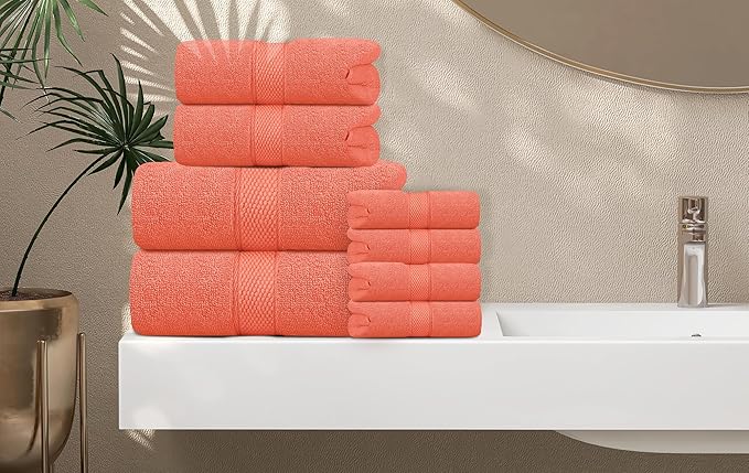 Oakias Premium Towel Set 600 GSM 6 Piece Coral - 100% Ring Spun Cotton Highly Absorbent Towels Set - Super Soft Bathroom Towel Set - Hotel Quality Double Stitched Hem - Ideal for Hotels, Spa, Gyms