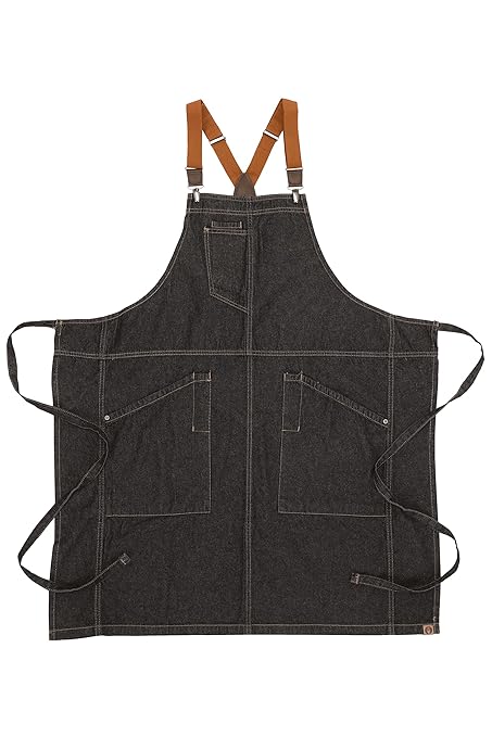 Chef Works Unisex Berkeley Bib Apron, Black W/Desert Sand Suspenders, One Size