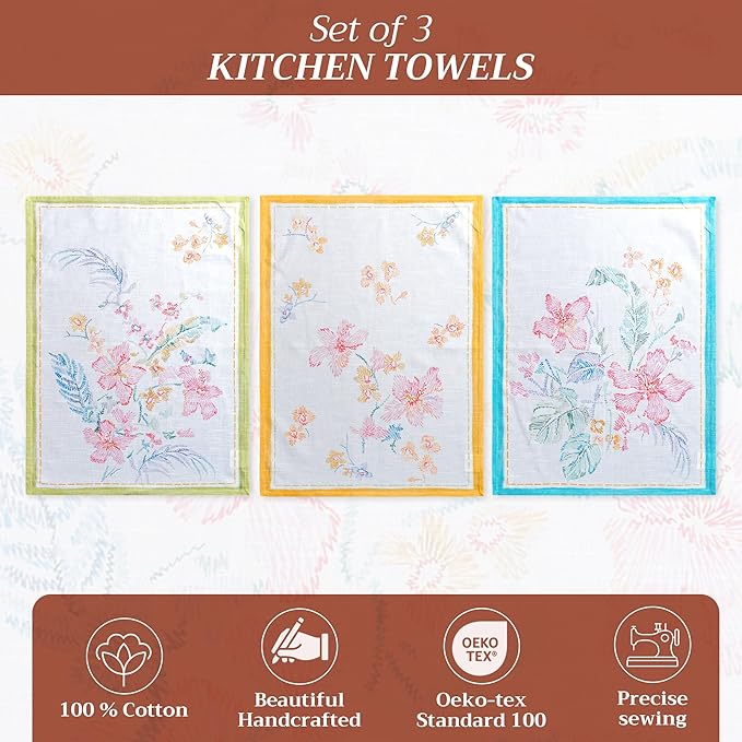 Maison d' Hermine Kitchen Towels Set of 3 100% Cotton 27.50" x 20" Reusable Cloth Tea Dish Towels Absorbent with Hanging Loop for Kitchen Gifts for Mothers Day Spring/Summer (Paradise Island)