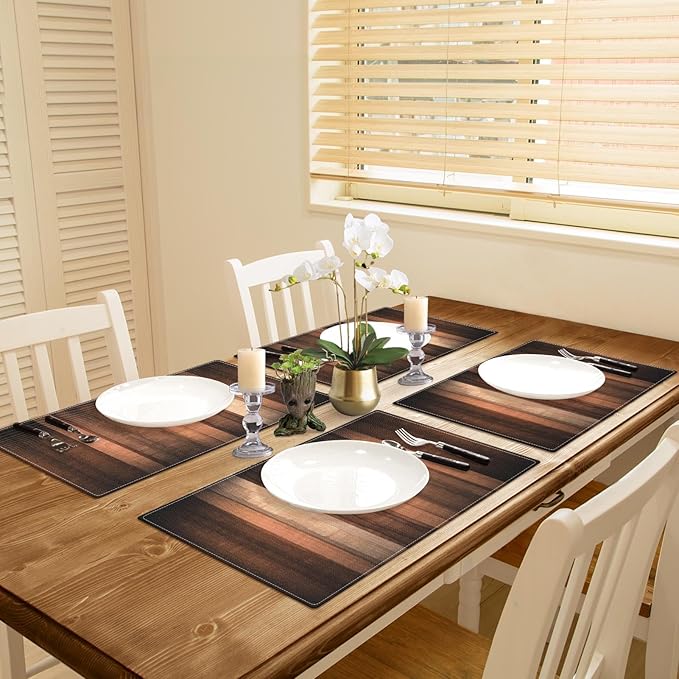 Emvency Farmhouse Placemats Set of 4, Vintage Brown Rust Tan Striped Art Painting 12x18 Inch Bronze Copper Peach Table Mats for Outdoor Home Party Kitchen Dining Decoration